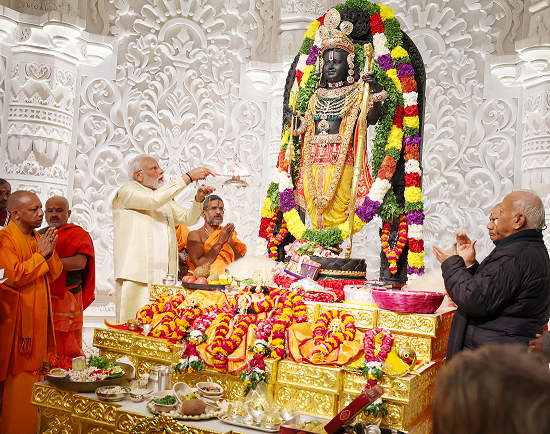 PM participates in Pran Pratishtha ceremony of Shri Ramlalla in the newly built Shri Ram Janmbhoomi Mandir