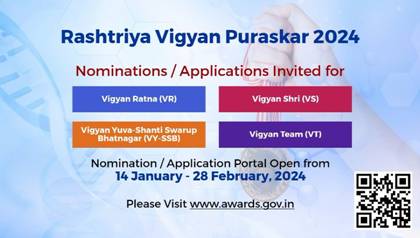 Call for Nominations announced under Rashtriya Vigyan Puraskar 2024