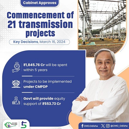 Odisha Cabinet approved  taking up 21 new and up-gradation transmission projects by OPTCL within five years