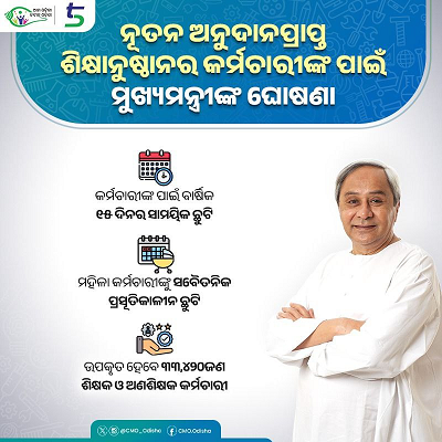 Odisha Government announced 15 Days Casual Leave For Employees of Aided Educational Institutions