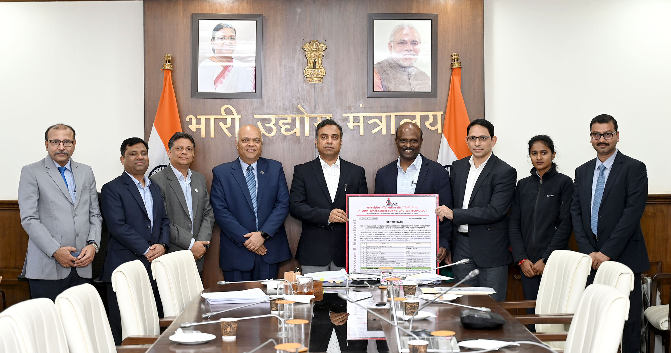 ICAT, Manesar awards the First PLI- Automotive Certificate to OLA Electric Technologies Pvt. Ltd.