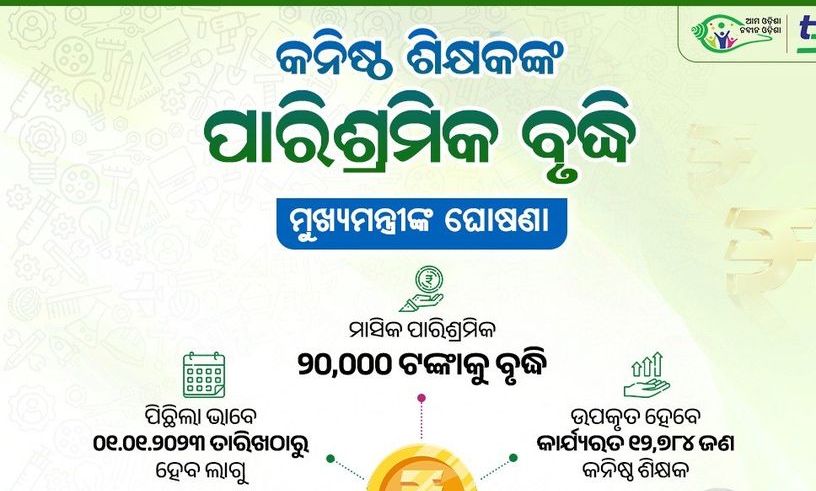 Odisha Government hiked the salary of Junior Teachers employed in the primary and upper primary schools