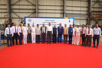 STEEL CUTTING OF THIRD CADET TRAINING SHIP AT M/S L&T SHIPYARD