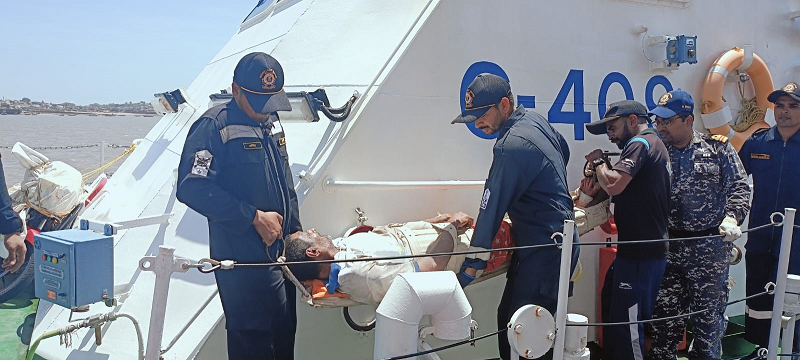 Indian Coast Guard evacuates critically injured crew from a fishing boat in Gulf of Khambat