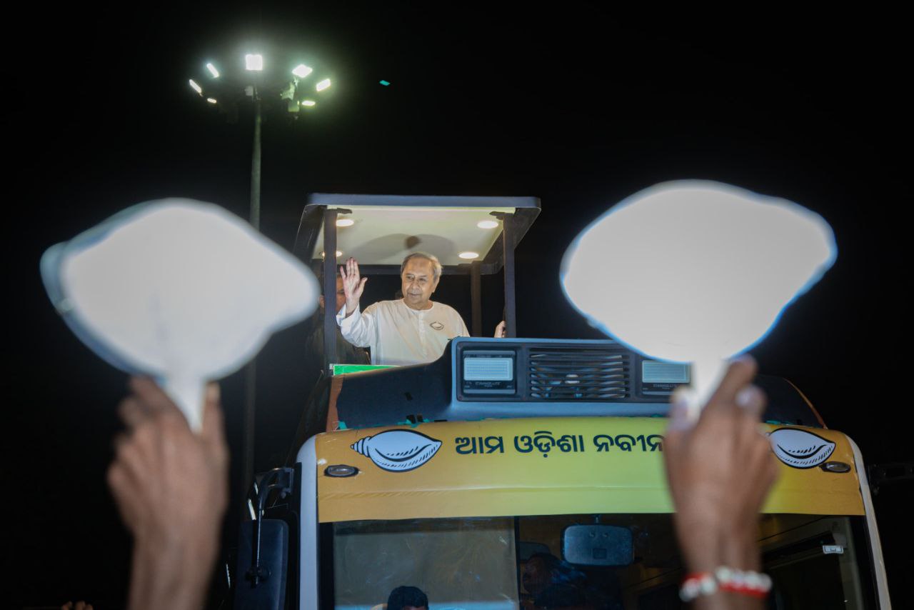 BJD President Naveen Patnaik held a mega roadshow in Bhubaneswar to canvass support for his party candidates