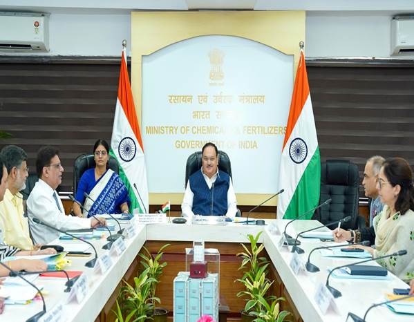 Jagat Prakash Nadda and Ms. Anupriya Patel preside over a review meeting of the Department