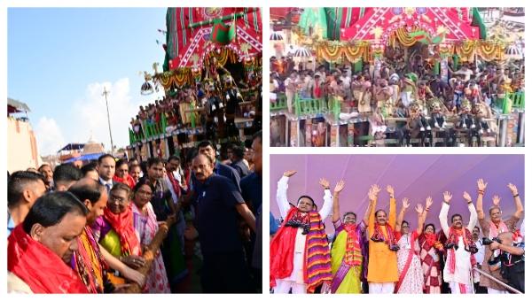 President Droupadi Murmu, Governor Raghubar Das, and Chief Minister Mohan Majhi  joined them in pulling the Rath