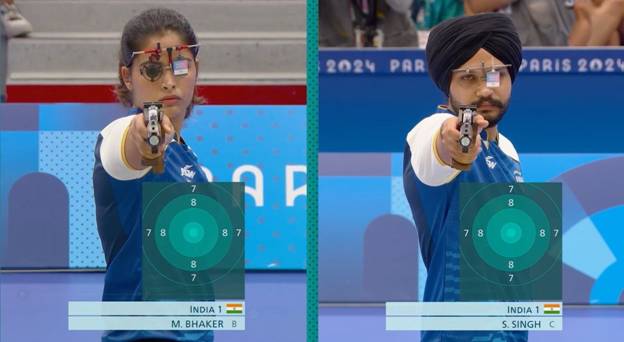 Manu Bhaker And Sarabjot Singh Win Bronze Medal for India in Mixed 10m Air Pistol Team Event