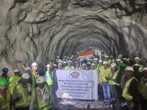 ECoR Reaches Major Milestone: Breakthrough Achieved in 2 km Tunnel on Khurda Road-Balangir New Line Project