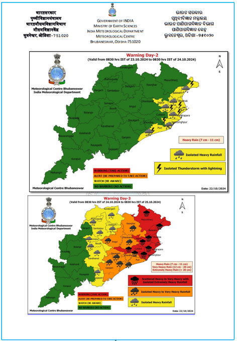 IMD has issued a red alert for heavy rainfall in seven districts of Odisha