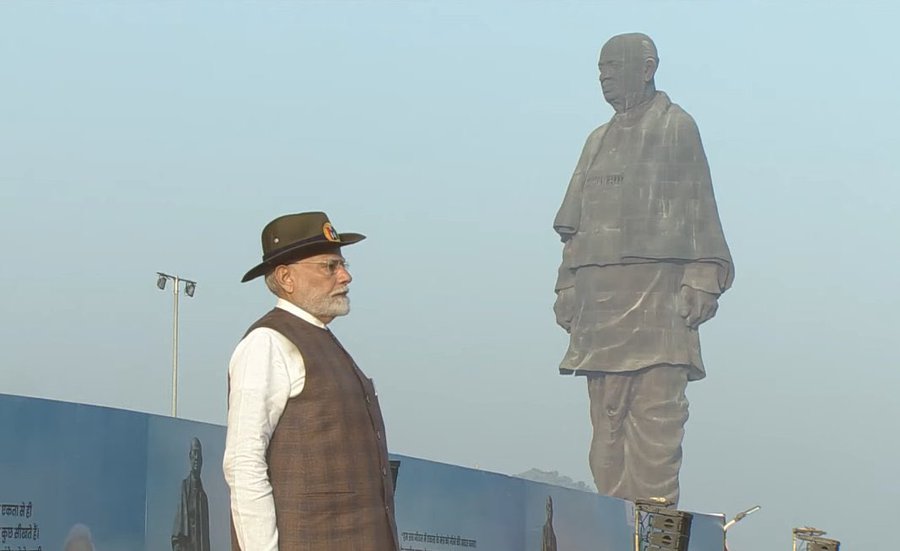 Prime Minister Shri Narendra Modi pays homage to Sardar Vallabhbhai Patel at the Statue of Unity