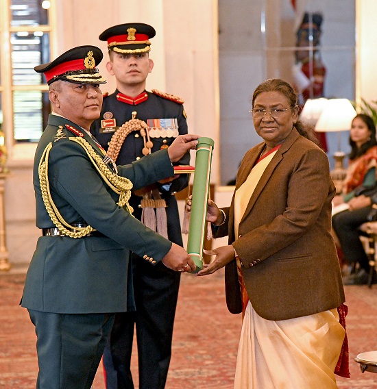 President of India confers the Honorary Rank of General of the Indian Army on General Ashok Raj Sigdel