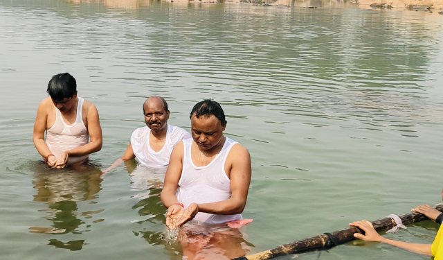 Odisha Chief Minister Mohan Charan Majhi took a holy dip in the Baitarani river