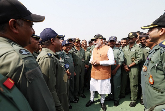 Prime Minister Shri Narendra Modi interacts with the brave air warriors and soldiers at Adampur Air Force Station