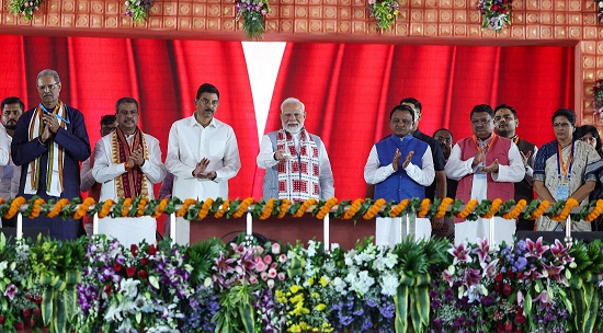 Prime Minister Narendra Modi inaugurates, lays foundation stone of multiple development projects worth over Rs 18,600 crore commemorating the completion of one year of the Government of Odisha