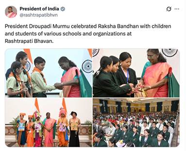 President of India Smt. Droupadi Murmu Celebrates Raksha Bandhan with students from schools across India at Rashtrapati Bhavan