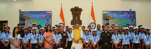 Raksha Mantri interacts with 30 students from tribal communities of Andaman & Nicobar Islands