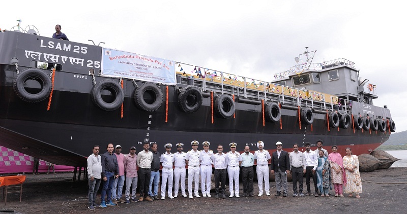 LAUNCH OF ELEVENTH AMMUNITION CUM TORPEDO CUM MISSILE (ACTCM) BARGE, LSAM 25 (YARD 135)