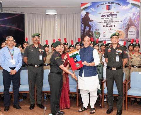 Raksha Mantri flags-off NCC’s All India Girls High Altitude Long Trek ‘Aparajita – Parang La 2026’