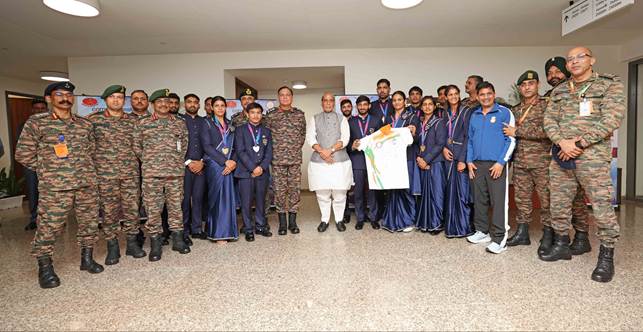 Raksha Mantri interacts with Indian Army contingent which bagged 16 medals, including 08 Gold, at Commonwealth Games 2026