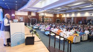 The Prime Minister, Shri Narendra Modi addressing after receiving the Champions of The Earth award, at a function, in New Delhi on October 03, 2018.