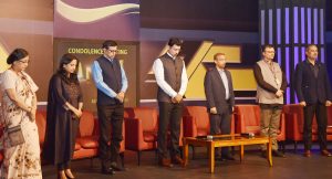 The Minister of State for Youth Affairs & Sports and Information & Broadcasting (I/C), Col. Rajyavardhan Singh Rathore at a condolence meeting on the martyred Cameraperson of DD News Shri Achyutanand Sahu, in New Delhi on November 01, 2018. The Secretary, Ministry of Information & Broadcasting, Shri Amit Khare, the Chairman, Prasar Bharati, Dr. A. Surya Prakash and other dignitaries are also seen.