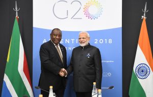 The Prime Minister, Shri Narendra Modi meeting the President of South Africa, Mr. Cyril Ramaphosa, on the sidelines of the G20 Summit, in Buenos Aires, Argentina on December 01, 2018.